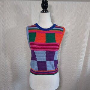 ZARA Knit Patchwork Sweater Vest Colorblock Cotton Size Small Eclectic Artsy